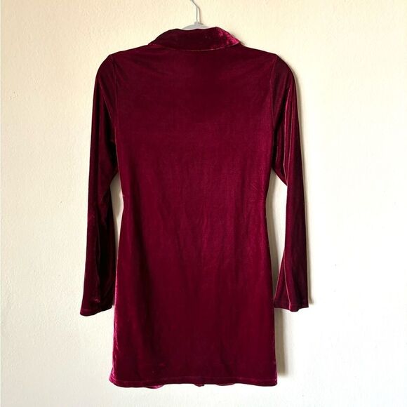 House Of Harlow 1960 Velvet Mini Burgundy Dress Ruched Shirt Size S - Picture 7 of 10